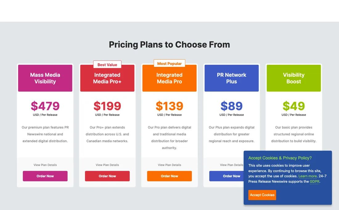 24-7PressRelease pricing page