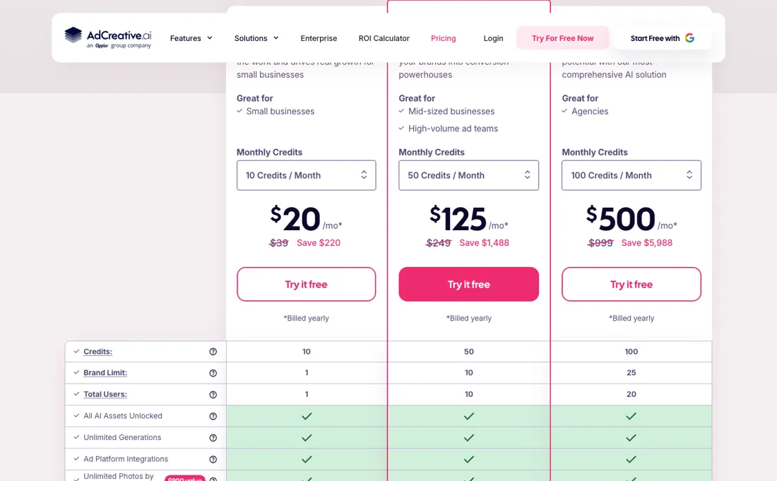 AdCreative.ai pricing page