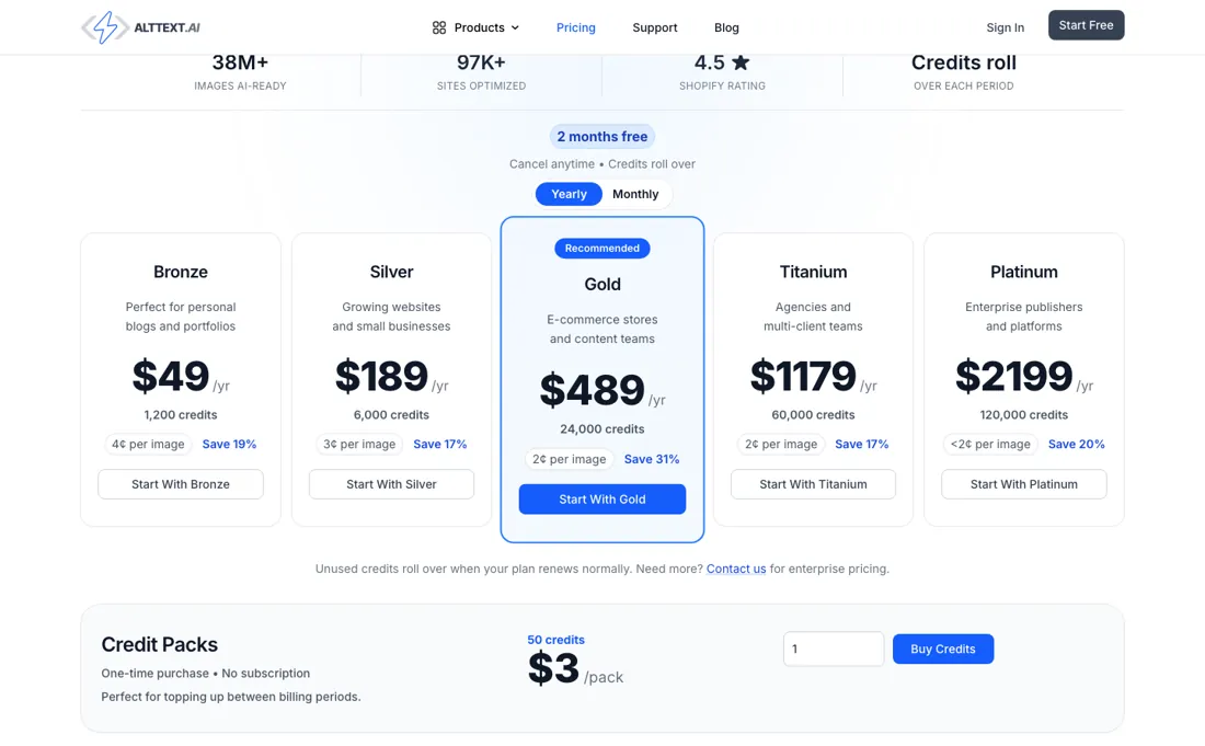 AltText.ai pricing page