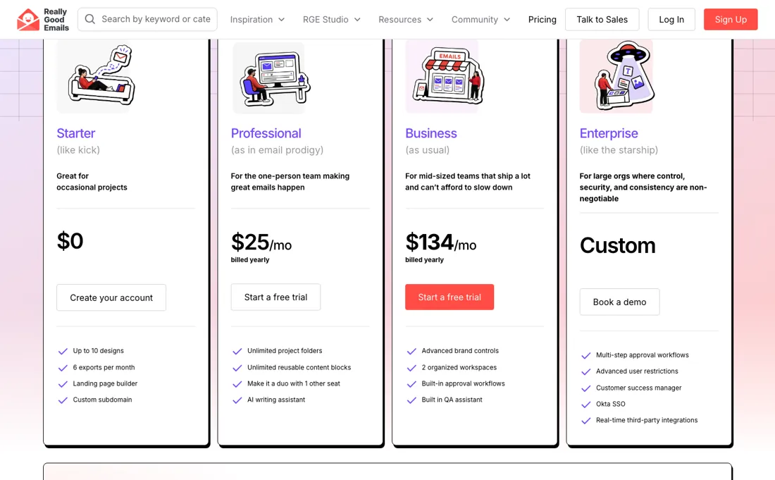 Beefree pricing page