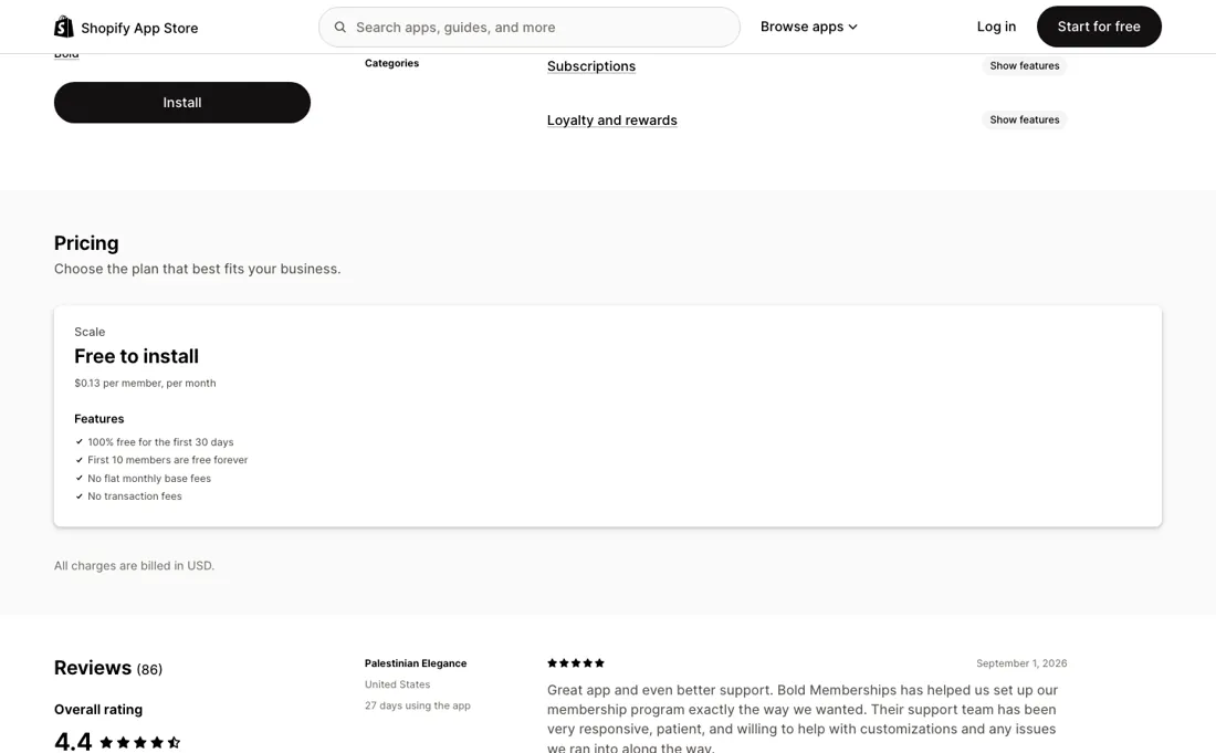 Bold Memberships pricing page