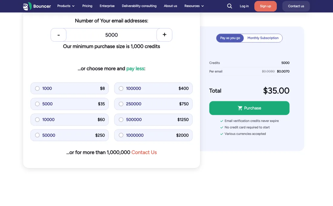 Bouncer pricing page