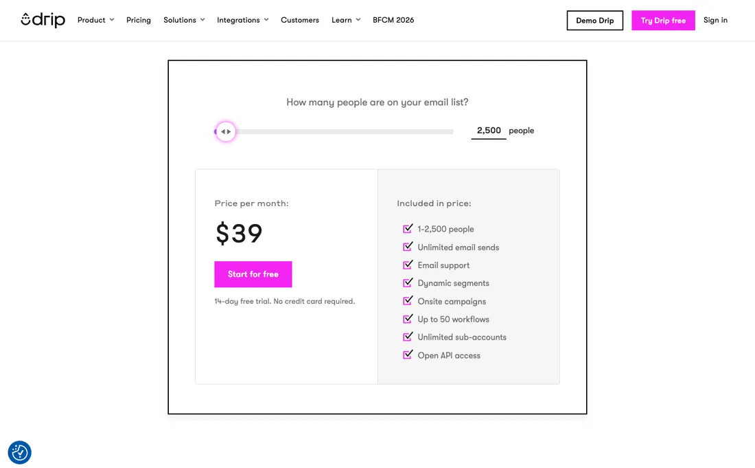 Drip pricing page