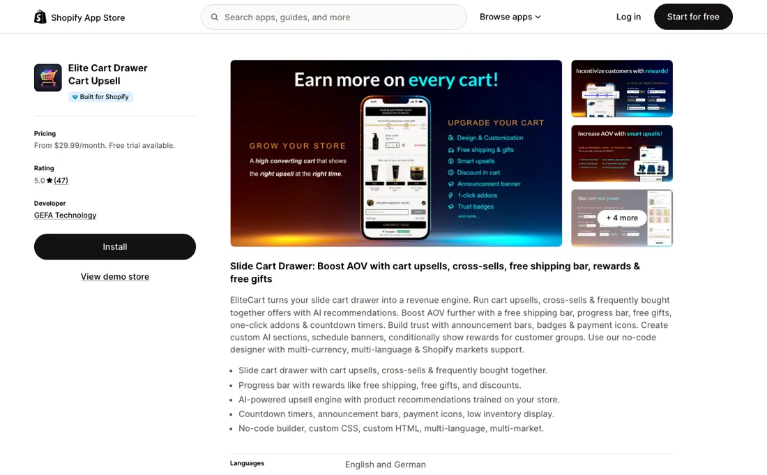 EliteCart pricing page