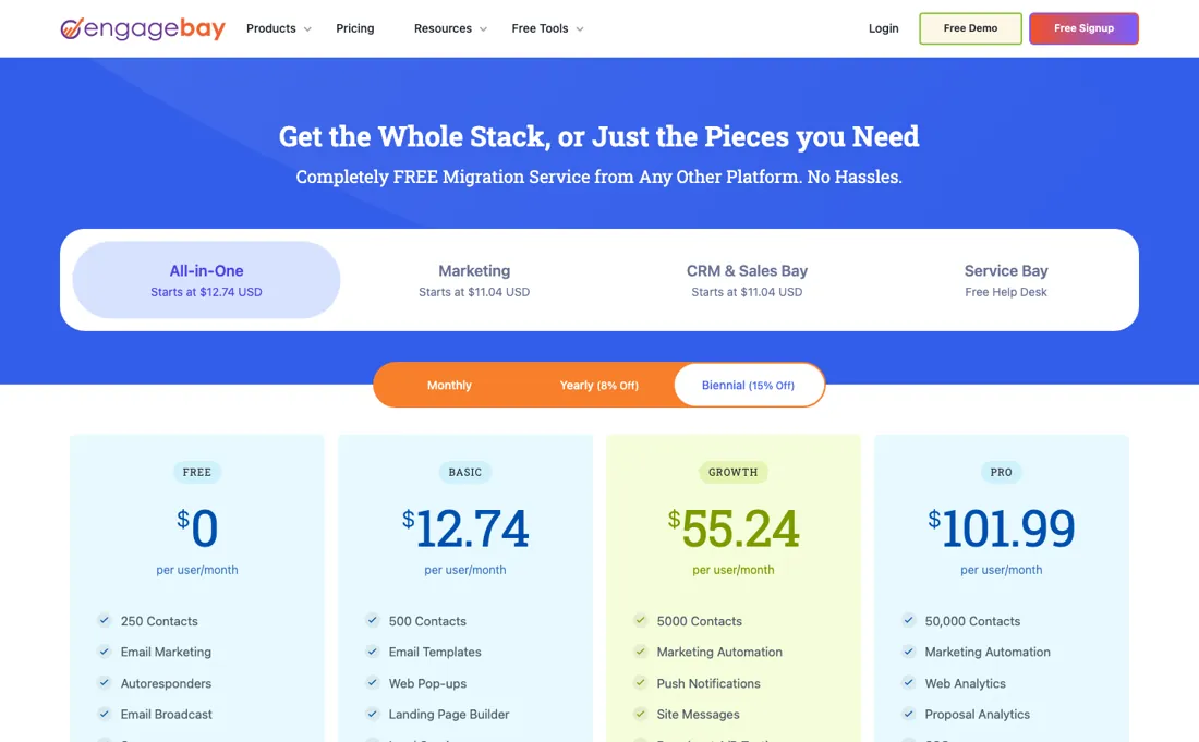 EngageBay pricing page