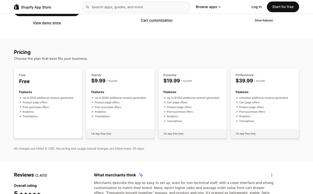 Essential Upsell & Cross Sell pricing page