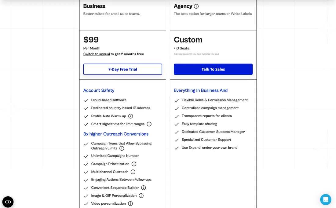 Expandi pricing page