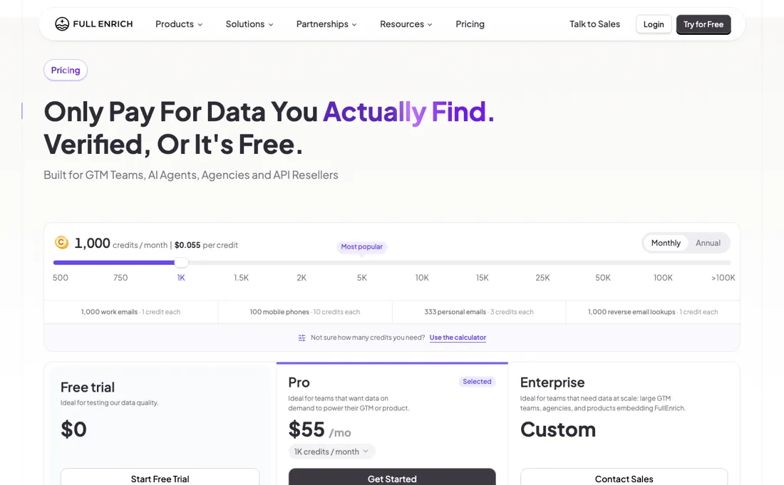 FullEnrich pricing page