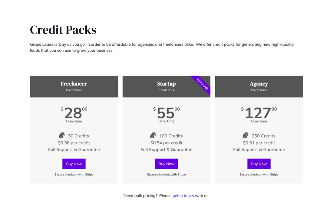 GrapeLeads pricing page