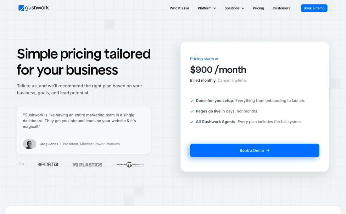 Gushwork pricing page