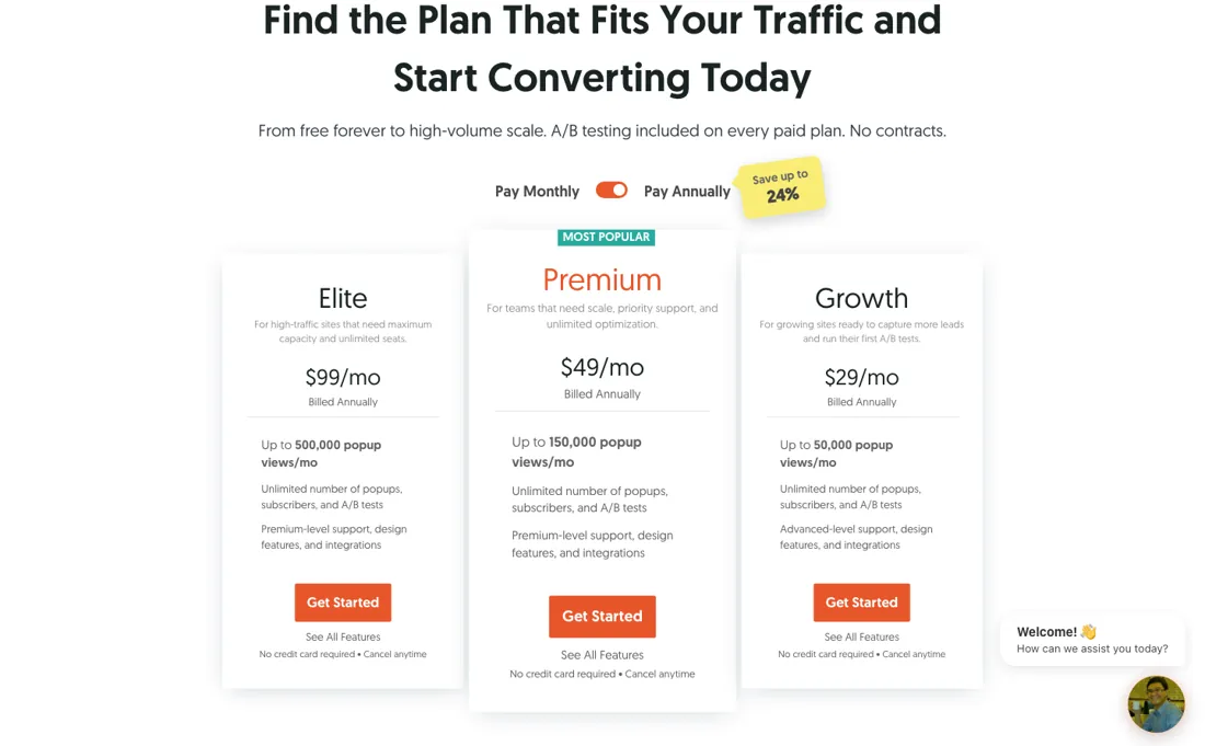 Hello Bar pricing page