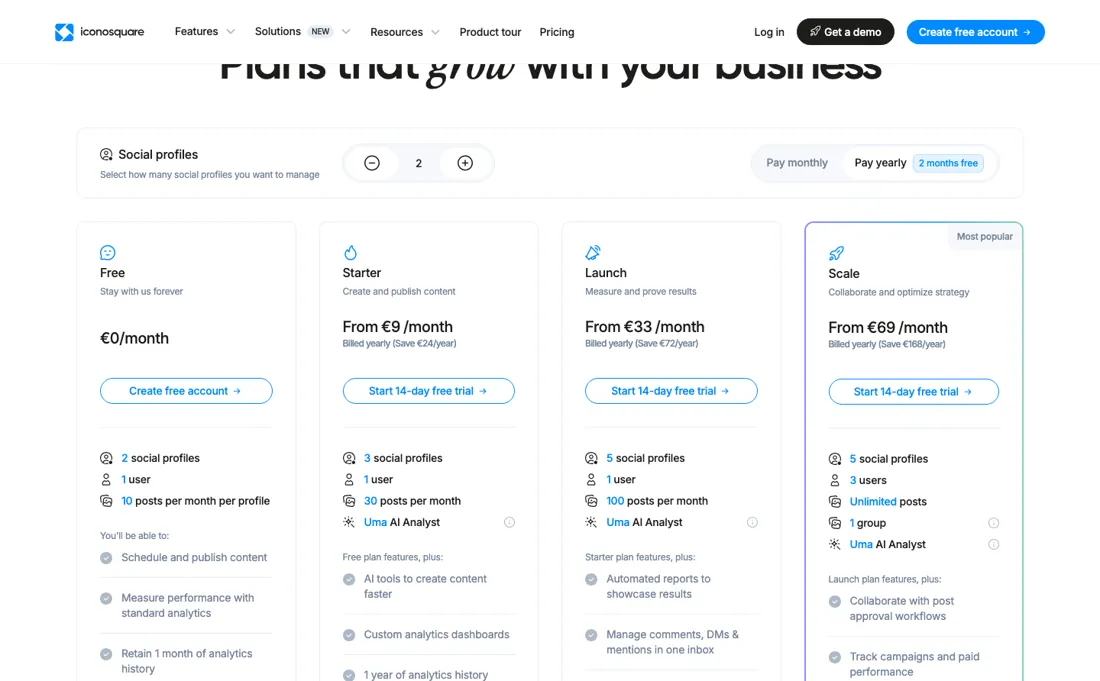 Iconosquare pricing page