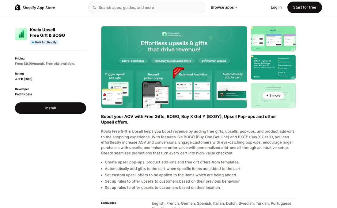 Koala Gifts pricing page