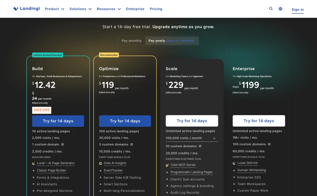 Landingi pricing page