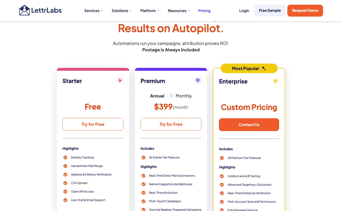 LettrLabs pricing page