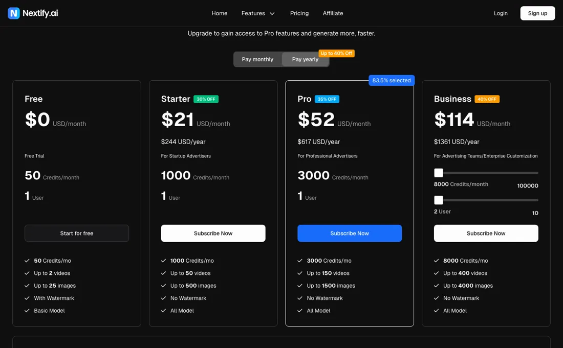 Nextify.ai pricing page