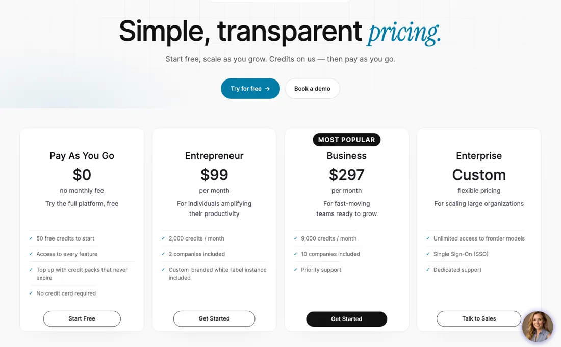 Parallel AI pricing page