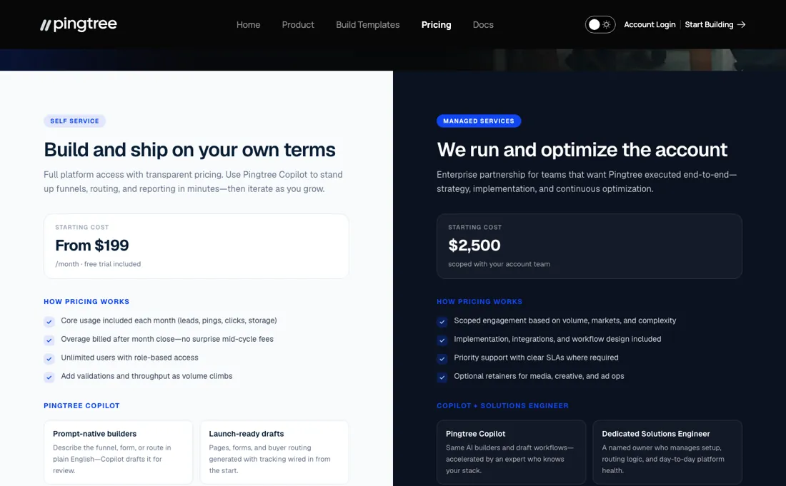Pingtree pricing page