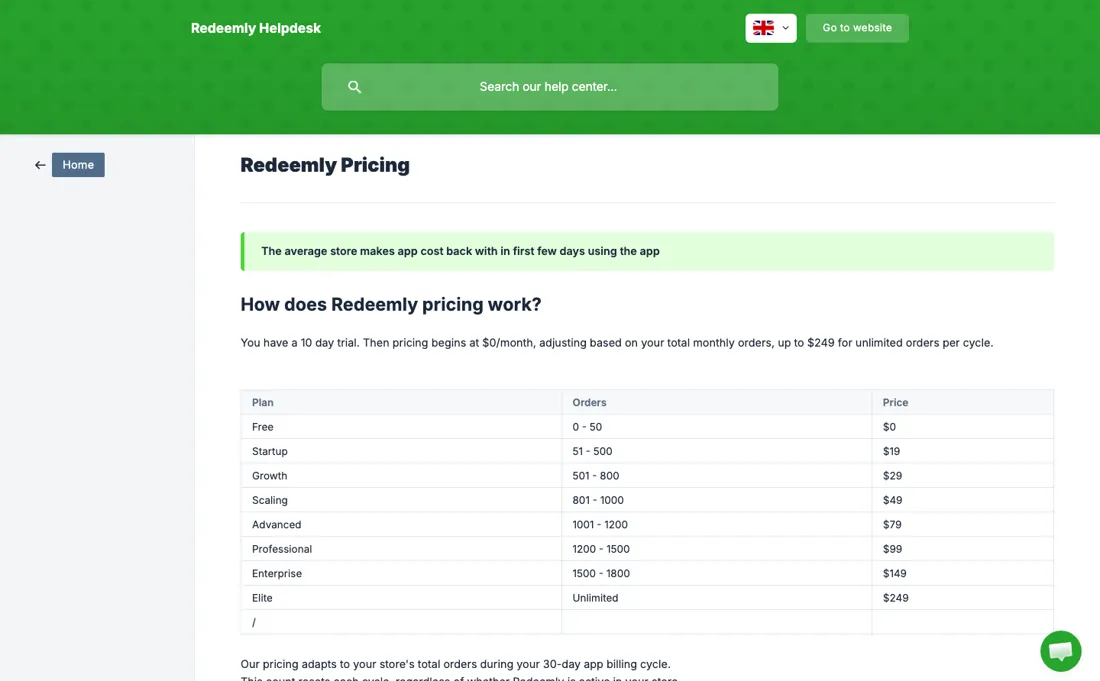 Redeemly pricing page