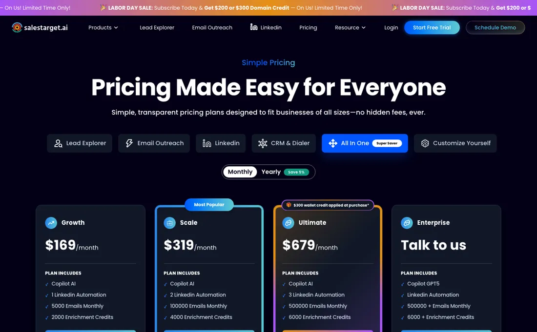 SalesTarget.ai pricing page