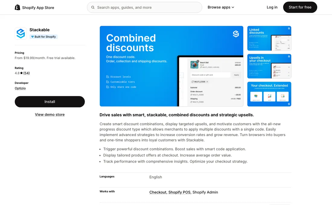Stackable pricing page