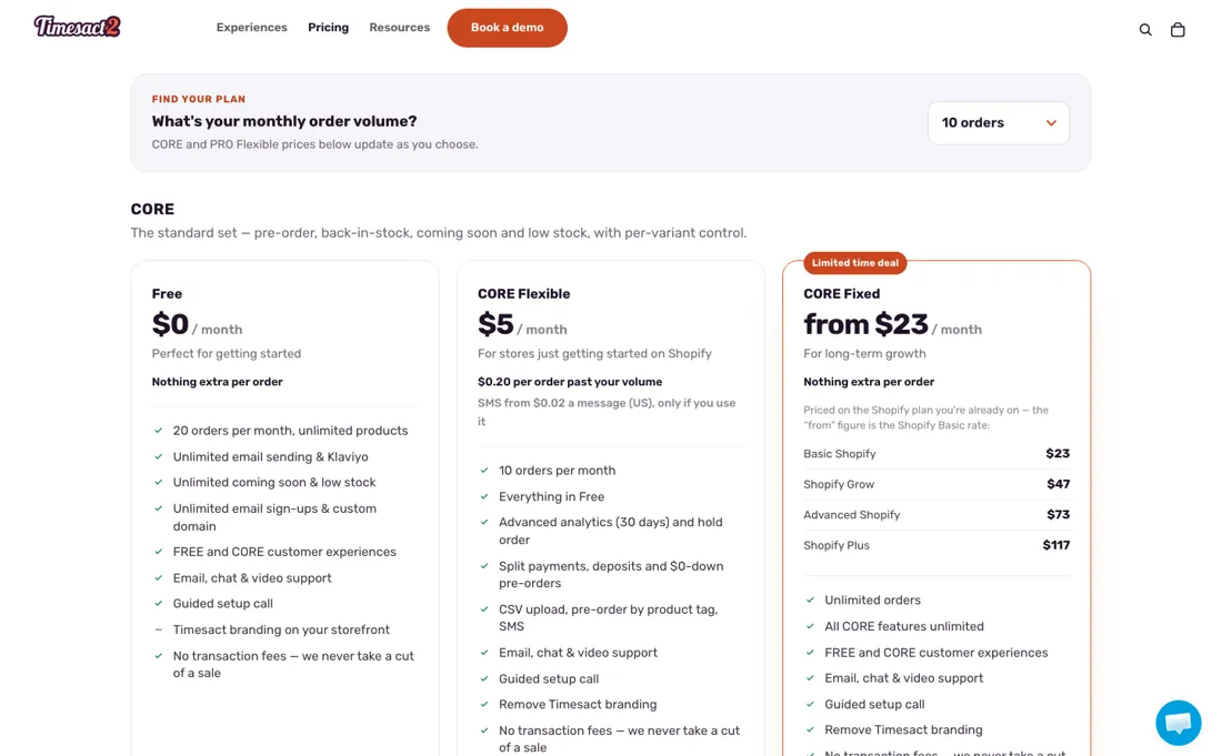 Timesact Preorder pricing page
