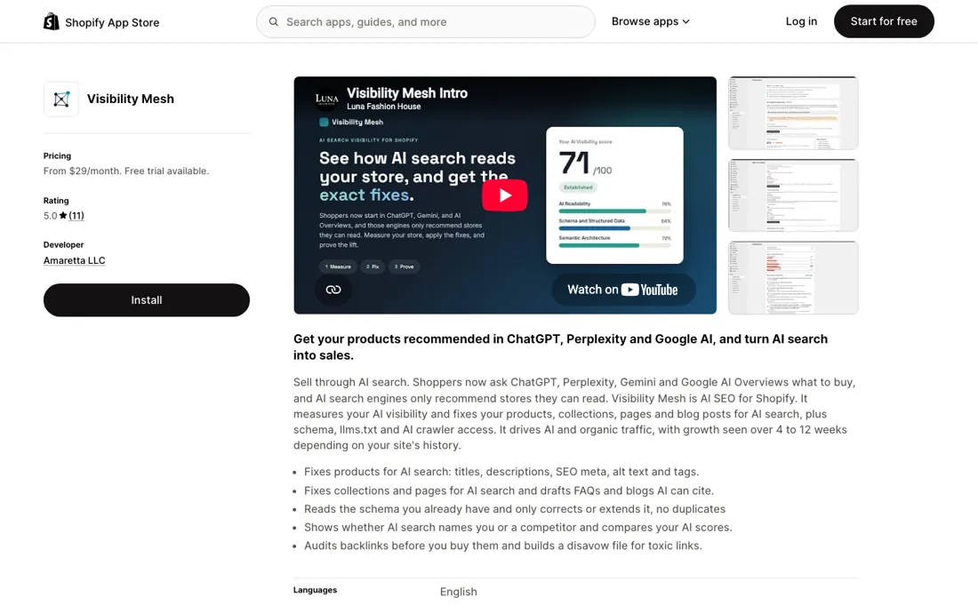 Visibility Mesh pricing page