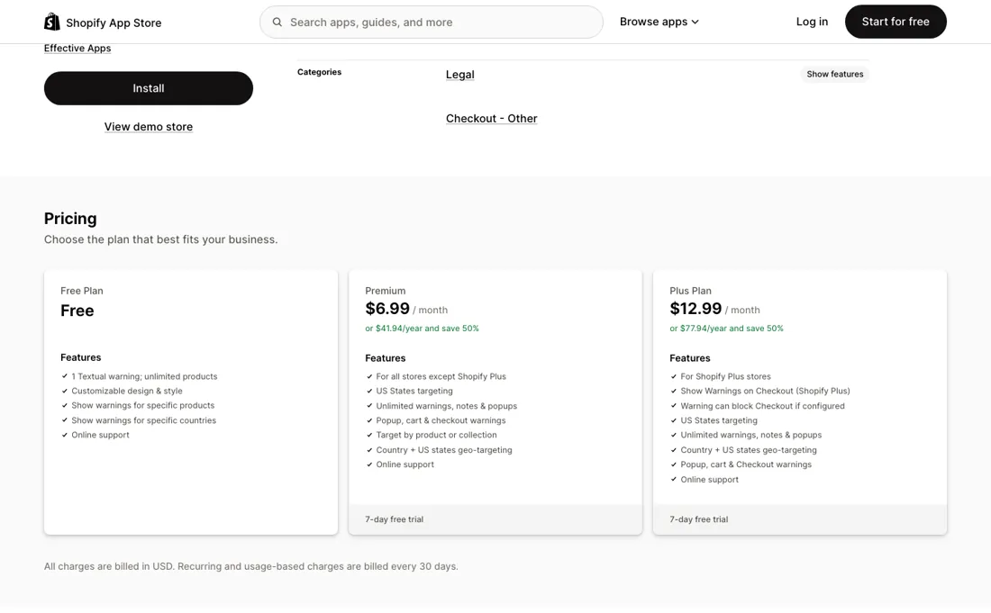Warn pricing page